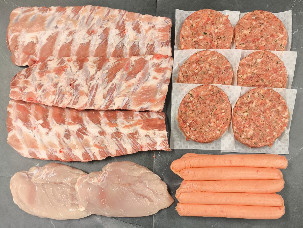 Big Deal Add-on 1kg American Pork Rib Racks, 10x Thin Snags, 500g Breast Fillets & 4x Beef, Bacon Cheese Burgers