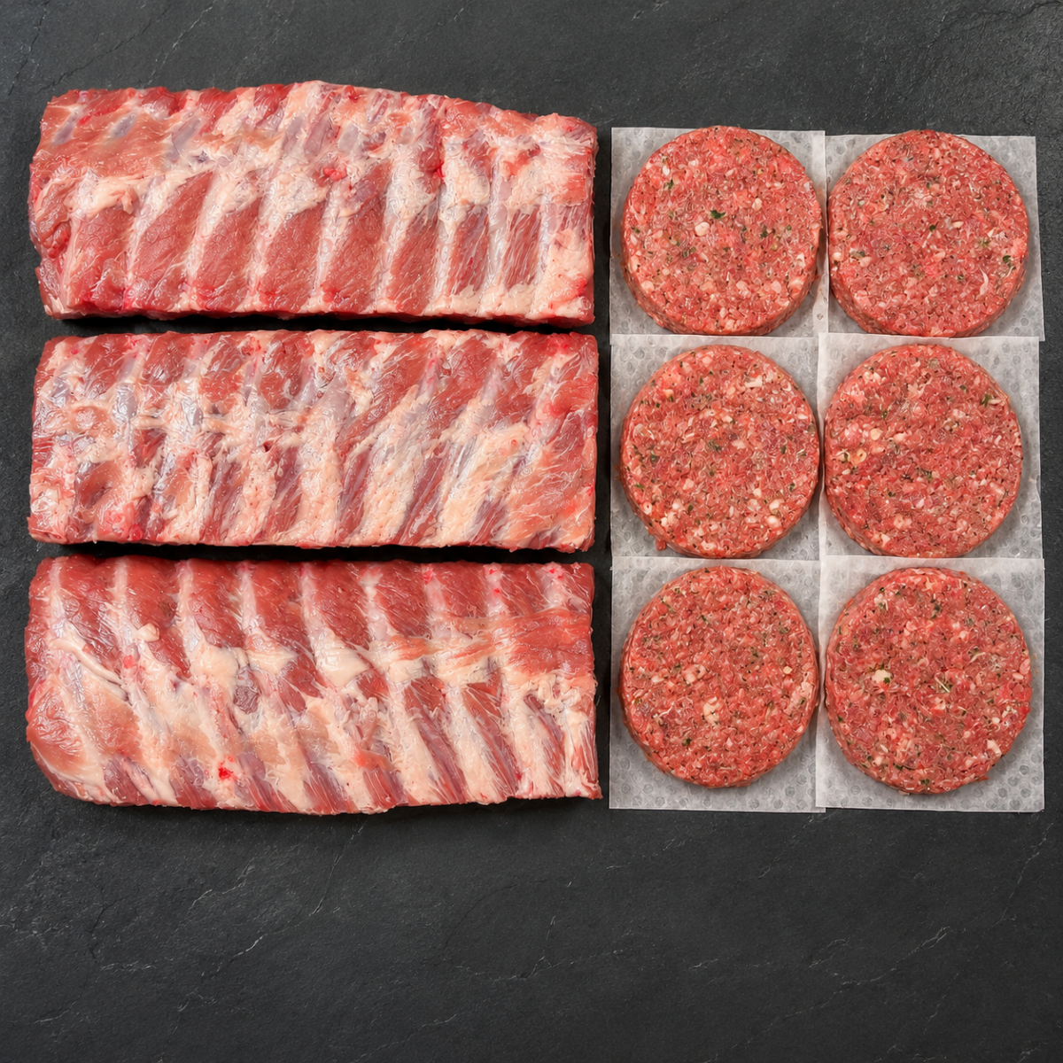 American BBQ Add-on 1kg American Pork Rib Racks & 6x Wagyu Beef Burgers 