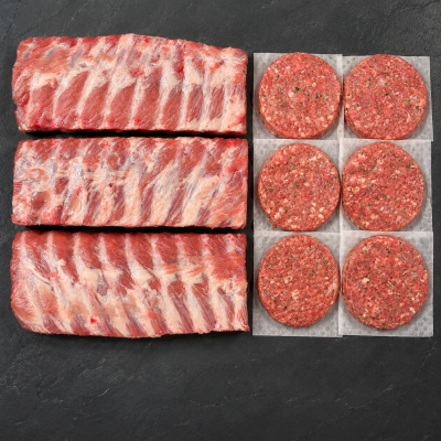 American BBQ Add-on 1kg American Pork Rib Racks & 6x Wagyu Beef Burgers 