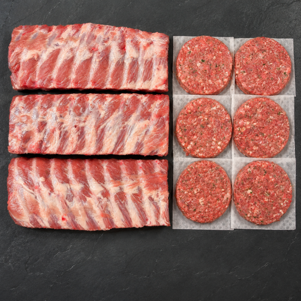 American BBQ upgrade American BBQ Add-on 1kg American Pork Rib Racks & 6x Wagyu Beef Burgers