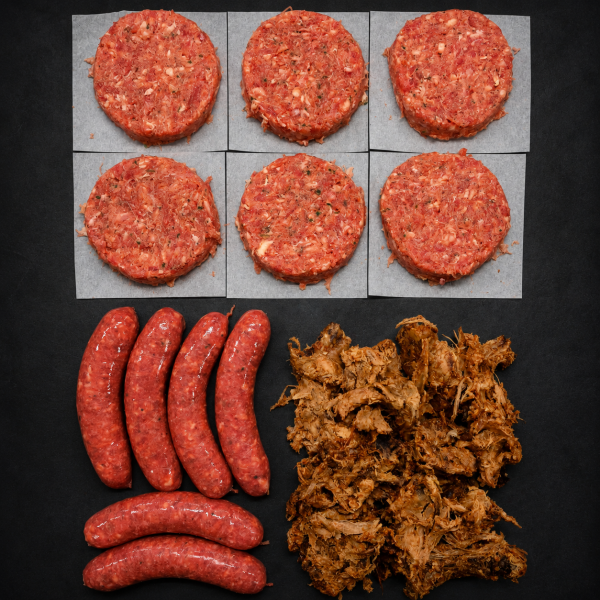 file_000000009b5881fabbb1dfddf1b11db2 (1) Gourmet BBQ Upgrade- 500g Pulled Pork, 6x Gourmet Flavored Sausages & 6x Wagyu Burgers